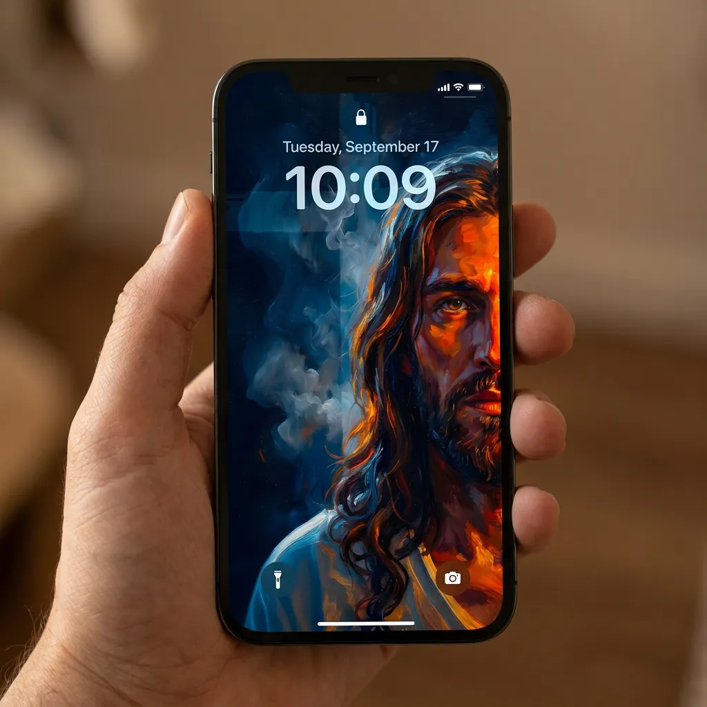 Jesus christ iPhone wallpaper for christian lock screen mockup two