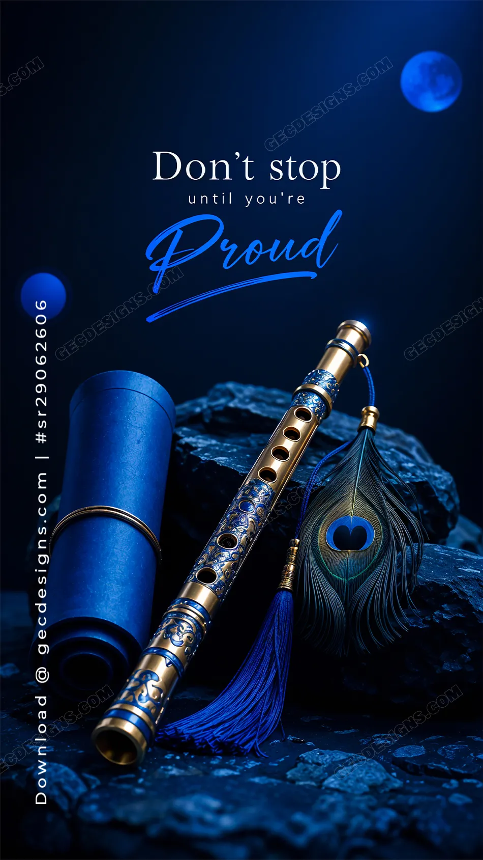 Krishna Flute and Peacock Feather Motivational iPhone Wallpaper,  Don't Stop Until You're Proud