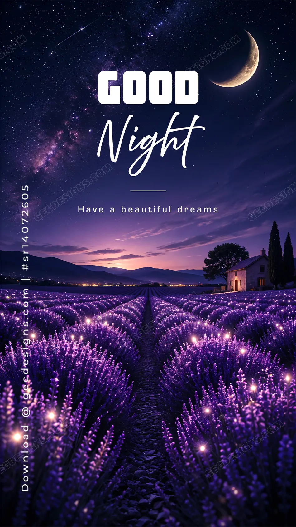 Lavender Field Good Night Image Under a Starry Sky