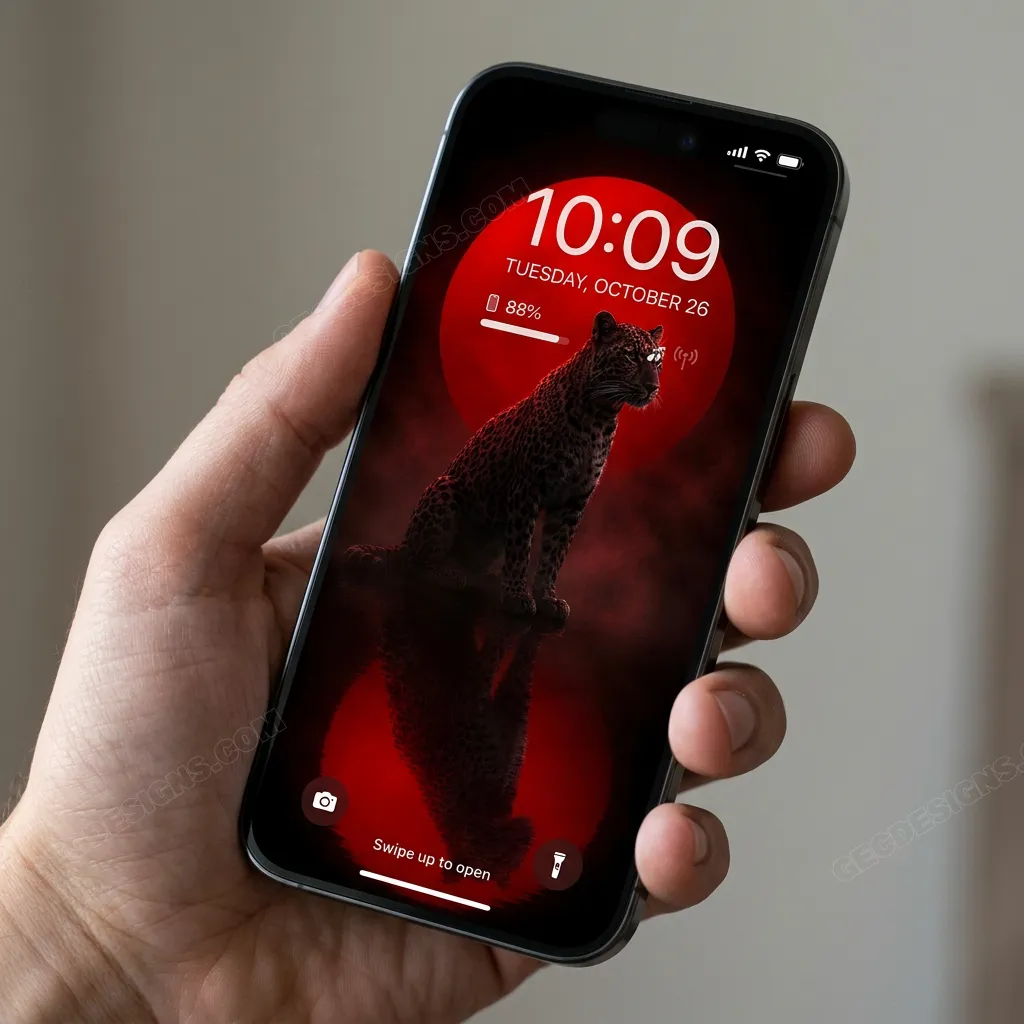 Leopard red moon iPhone wallpaper mockup one