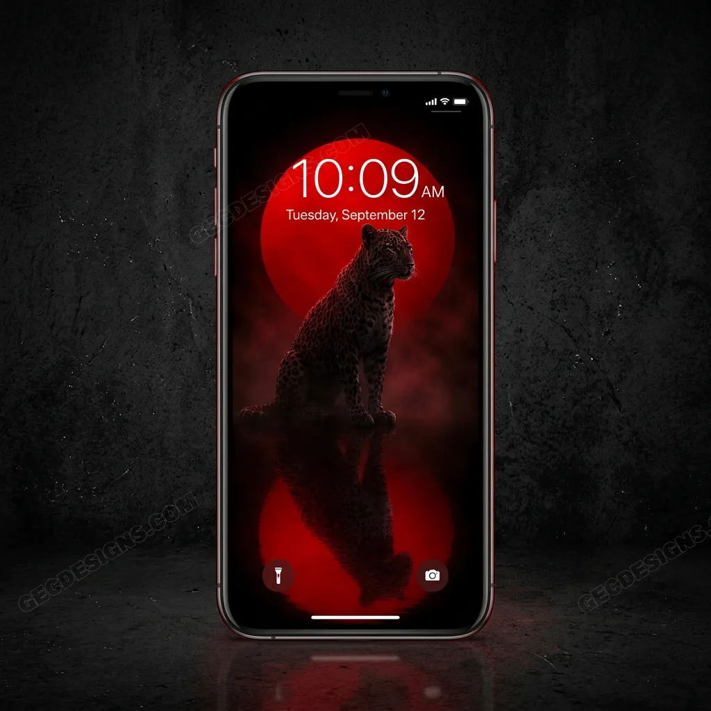 Leopard red moon iPhone wallpaper mockup two