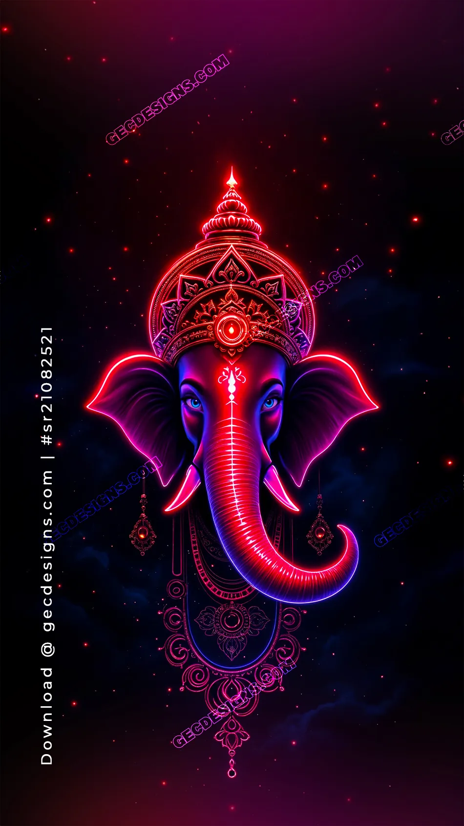 Lord Ganesh iPhone Wallpaper with Neon Glow for Ganesh Chaturthi Wishes