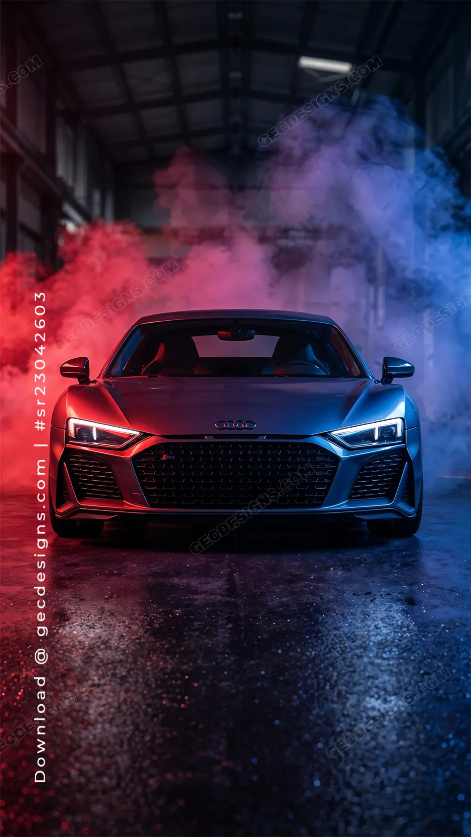 Luxury Car iPhone Wallpaper with Futuristic Sports Car and Neon Smoke Background