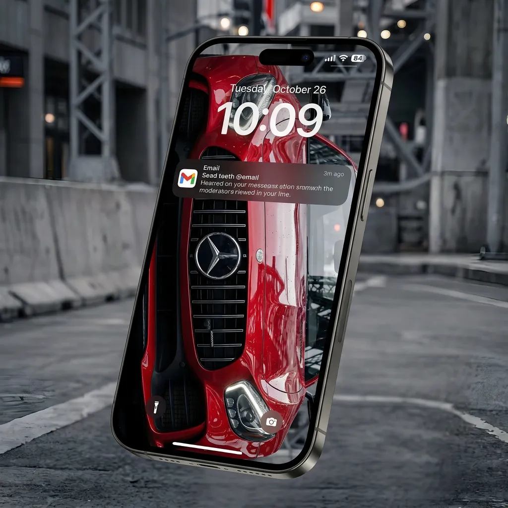 Luxury car iPhone wallpaper with red sports car front view and modern city vibe mockup one