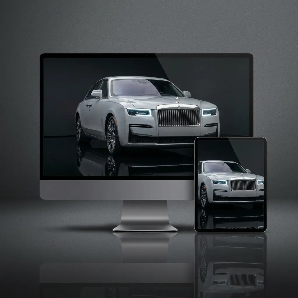 Luxury car wallpaper desktop with premium sedan and high end lifestyle look mockup two