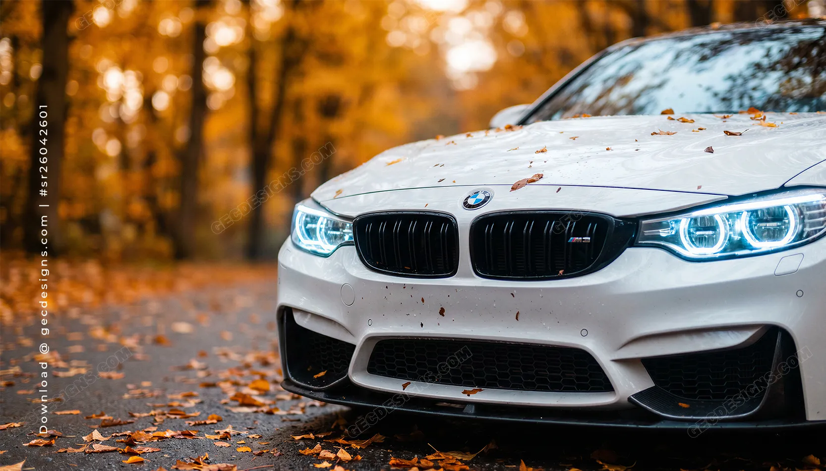 Luxury Car Wallpaper Desktop with White BMW Sports Car in Autumn Background