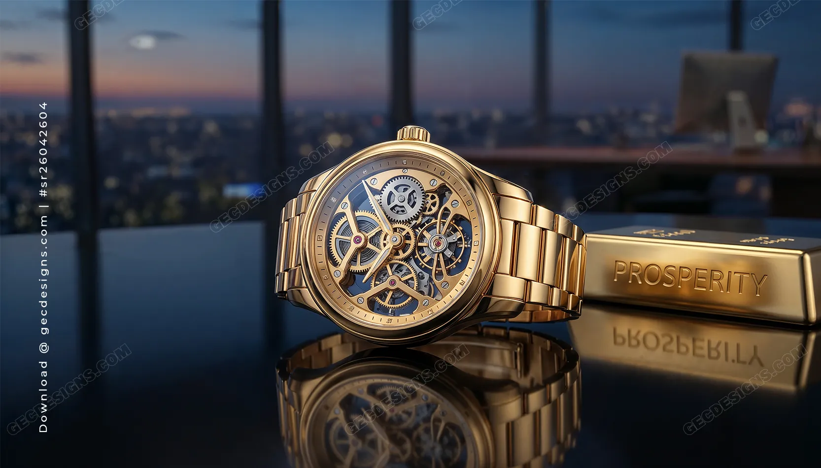 Luxury Desktop Wallpaper with Gold Watch and Prosperity Wealth Aesthetic