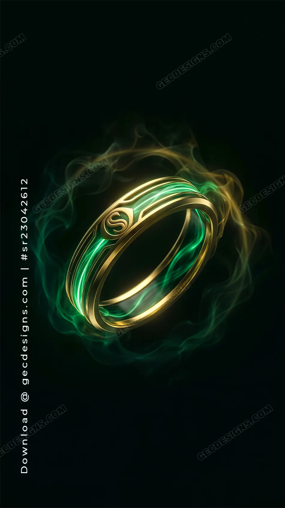 Luxury Ring iPhone Wallpaper with Gold Band and Green Glow Premium Aesthetic