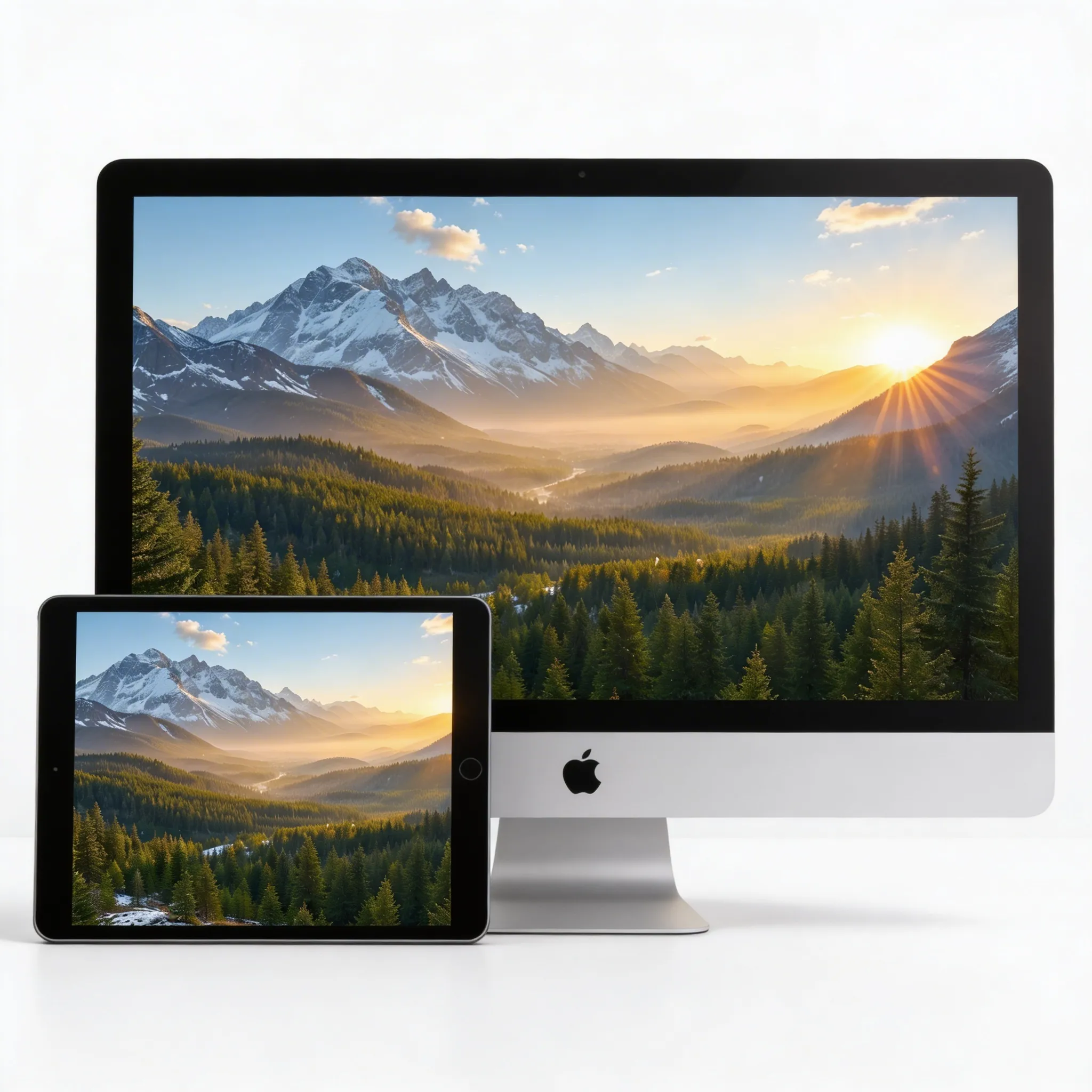 Majestic Mountain Sunrise Nature Desktop Wallpaper With Golden Valley Light Sr24022609 Mockup One