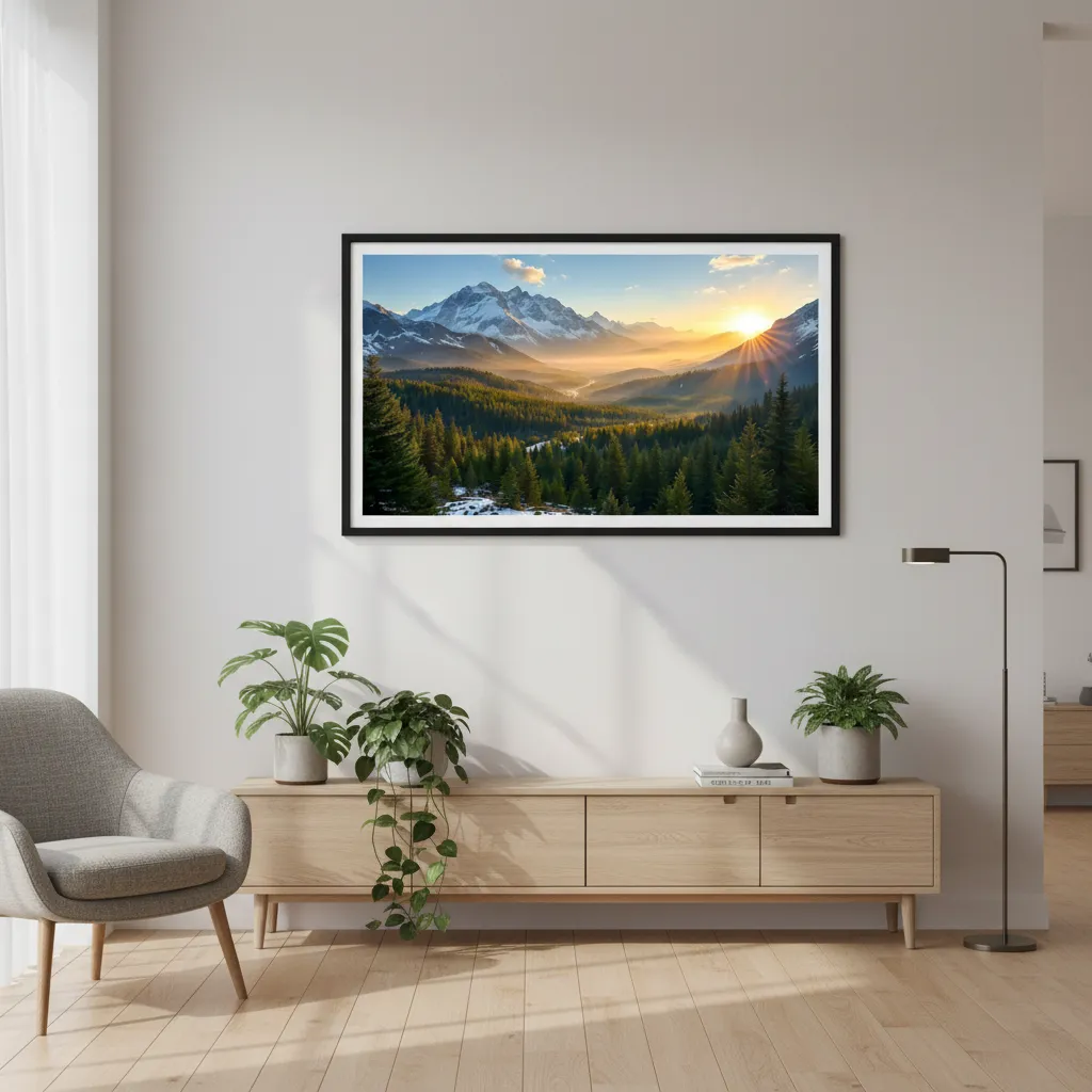 Majestic Mountain Sunrise Nature Desktop Wallpaper With Golden Valley Light Sr24022609 Mockup Two
