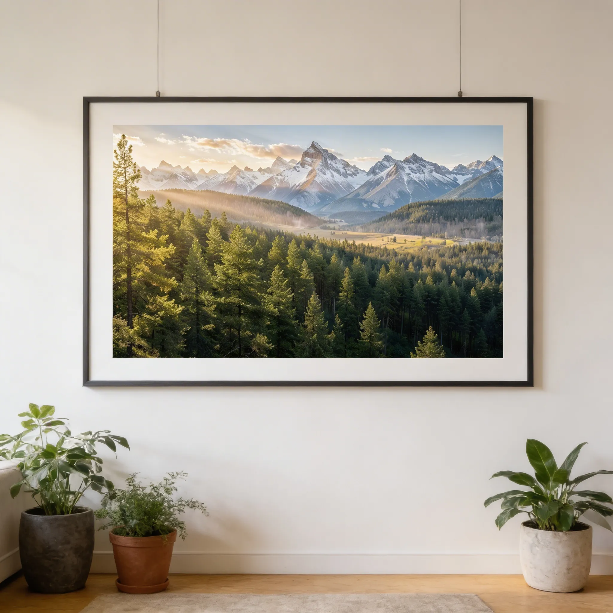 Majestic Mountain Valley Nature Desktop Wallpaper With Golden Morning Sunlight Sr24022613 Mockup Two