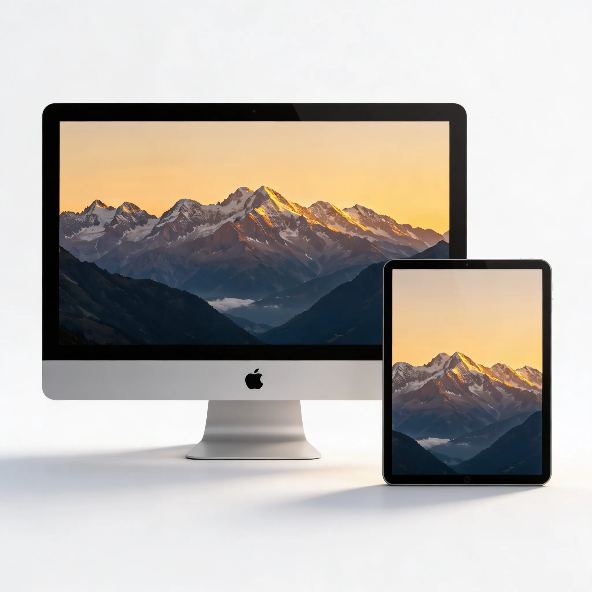 Majestic Snowy Mountain Range Nature Desktop Wallpaper In Warm Morning Light Sr24022624 Mockup One