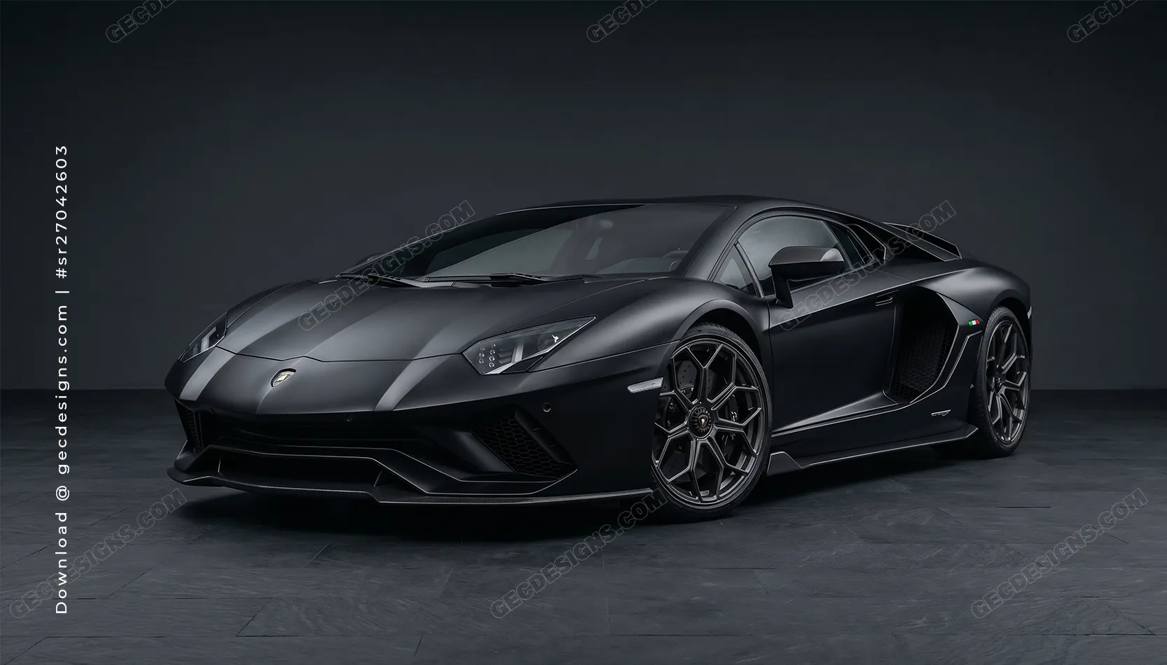 Matte Black Supercar Desktop Wallpaper in Dark Studio