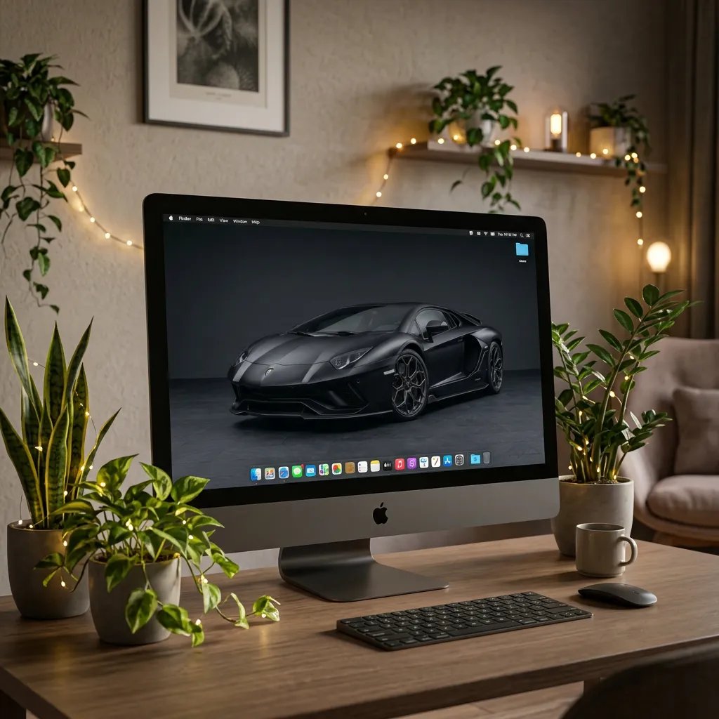 Matte black supercar desktop wallpaper in dark studio mockup one