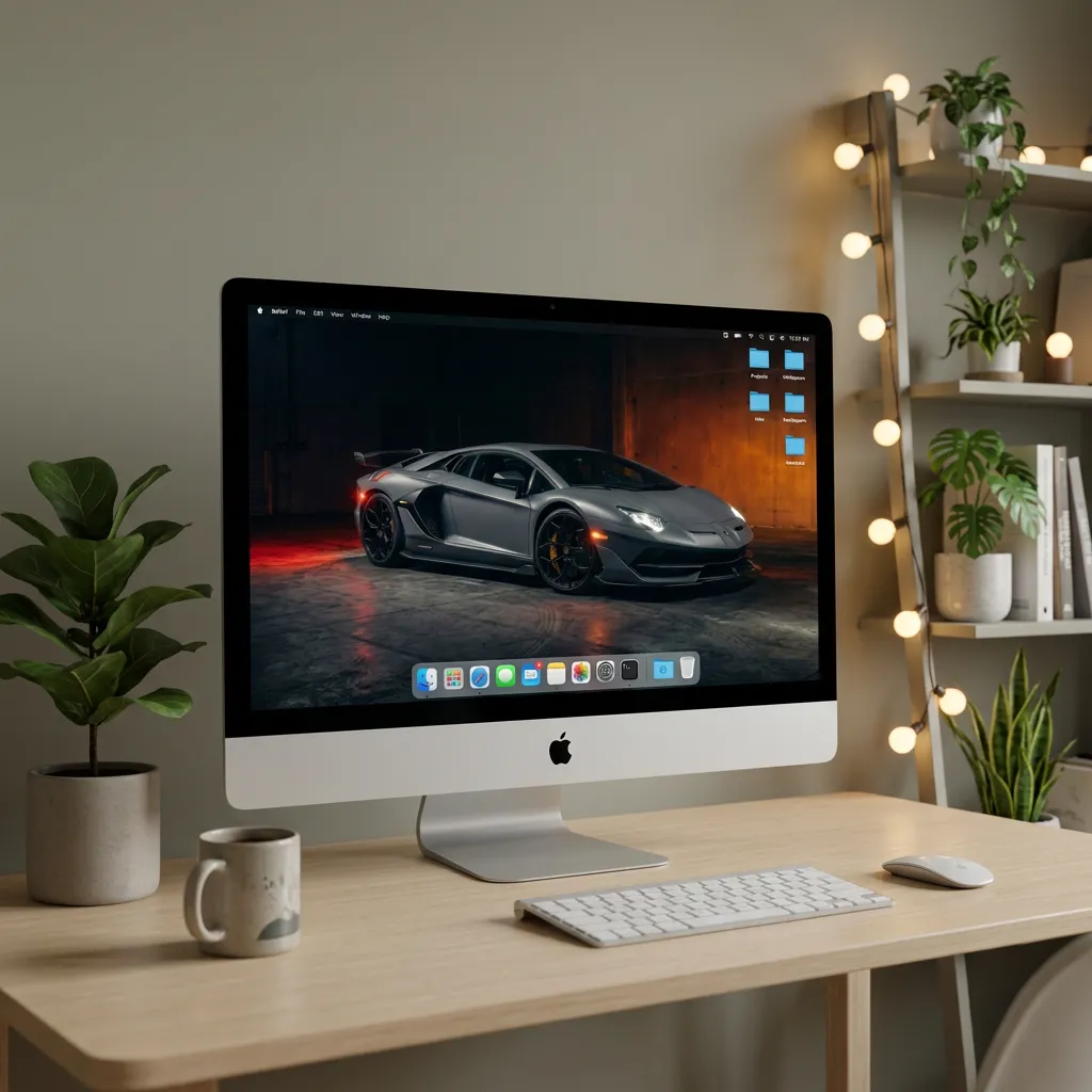Matte gray supercar desktop wallpaper in dark garage mockup two