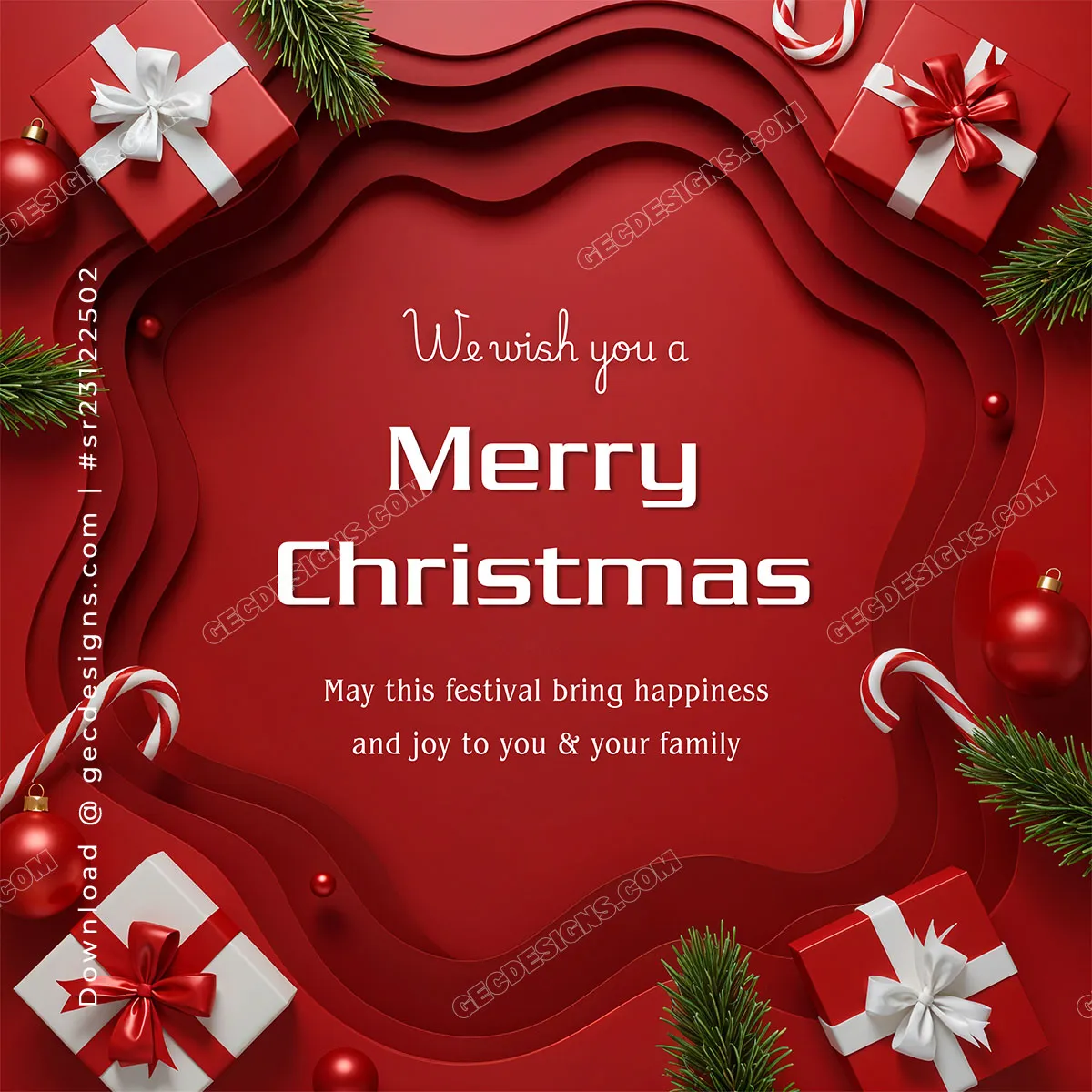 Merry Christmas and New Year 2026 Wishes Image with Festive Red Theme, Gift  Boxes, and Warm Holiday Message - GEC Designs, image size:1200x1200