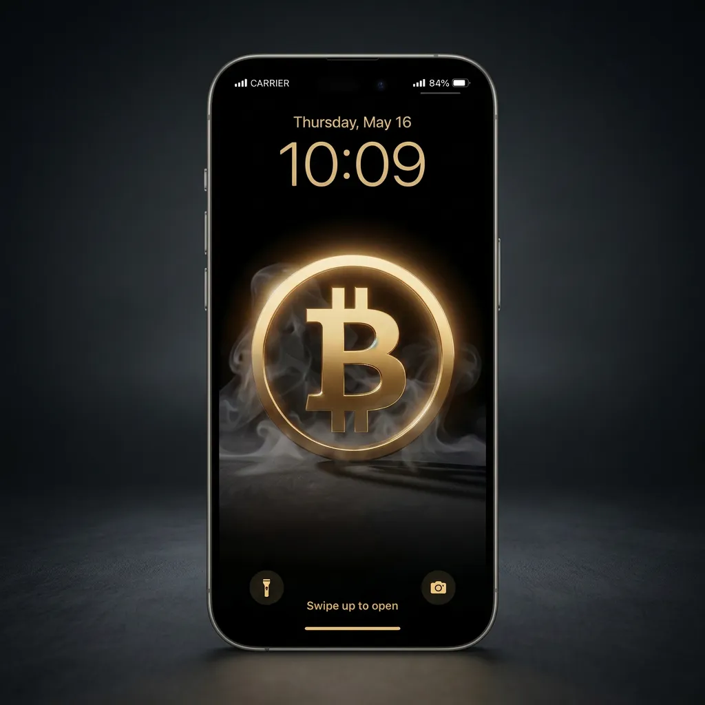 Minimal bitcoin iPhone wallpaper with luxurious gold crypto coin and dark aesthetic mockup one