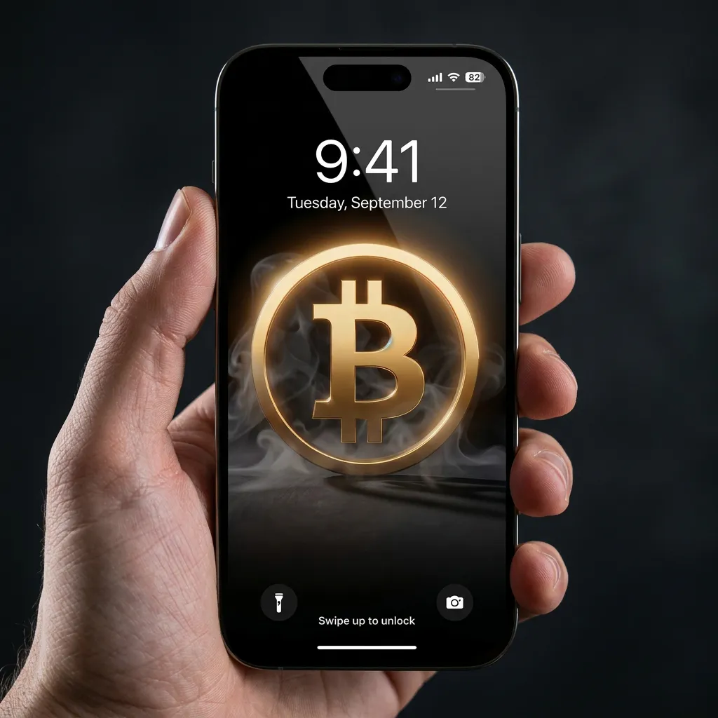 Minimal bitcoin iPhone wallpaper with luxurious gold crypto coin and dark aesthetic mockup two
