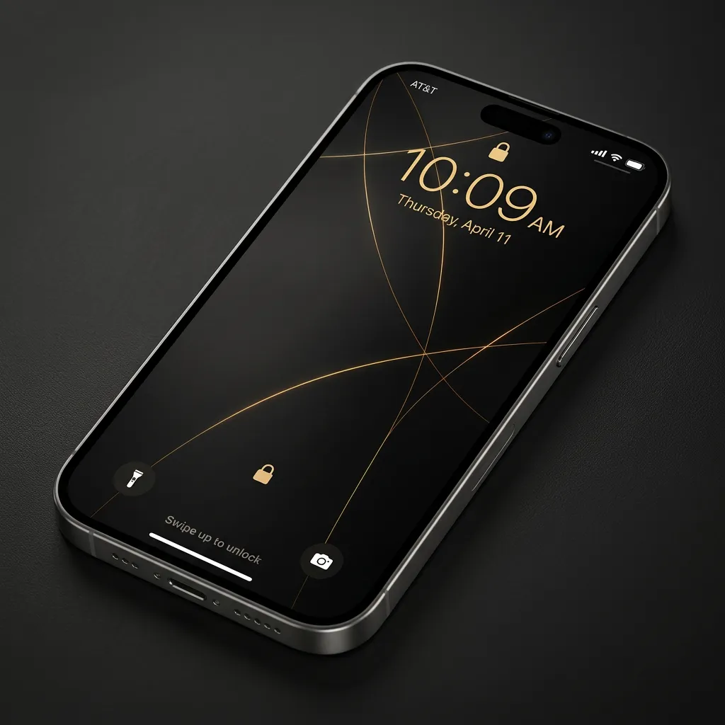 Minimal black iPhone wallpaper with gold abstract lines and premium dark aesthetic background mockup one