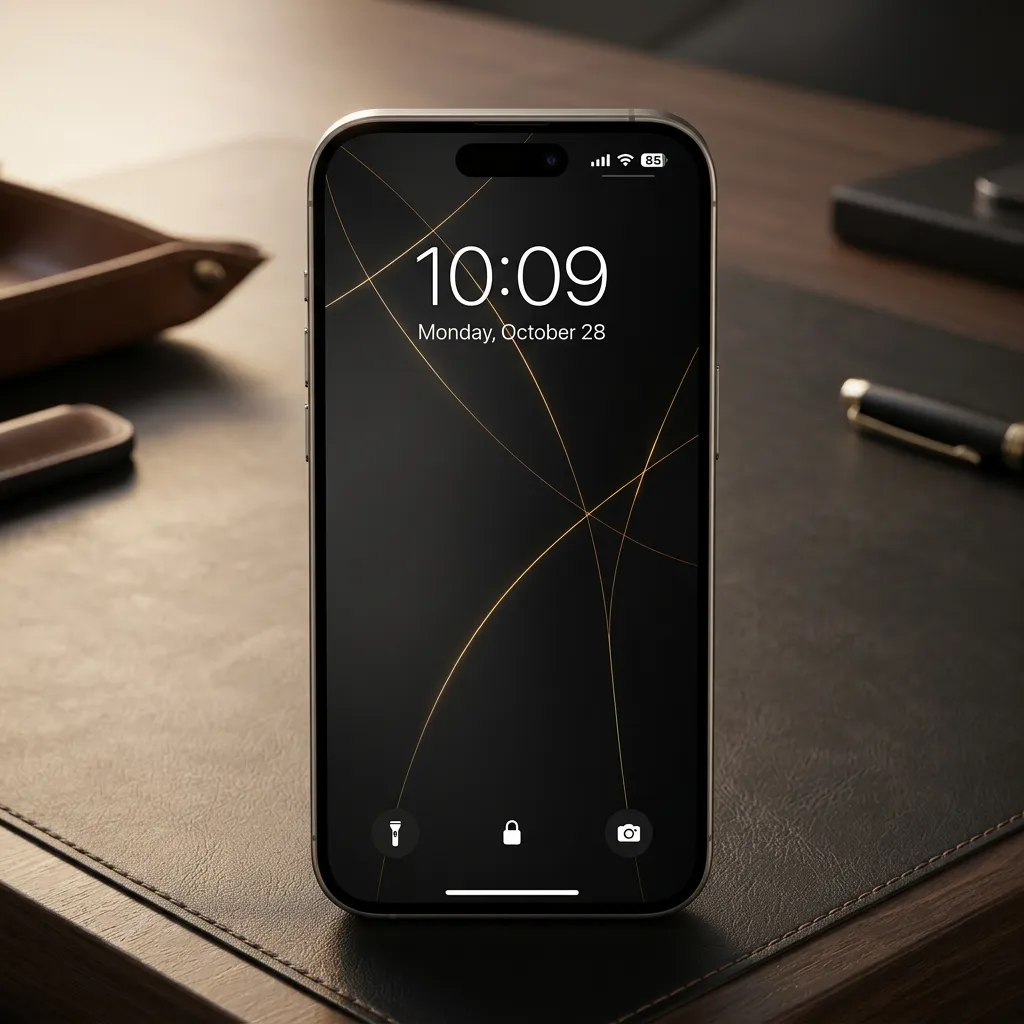 Minimal black iPhone wallpaper with gold abstract lines and premium dark aesthetic background mockup two