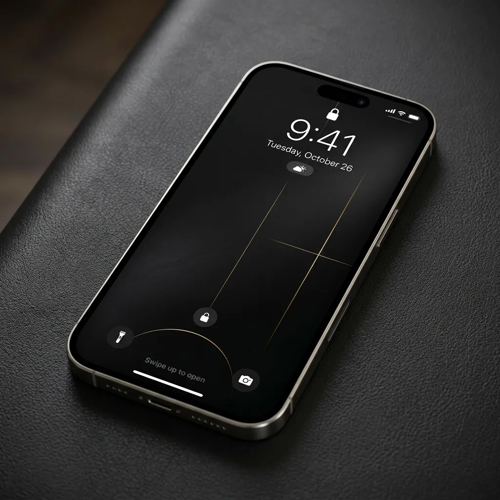 Minimal Black iPhone Wallpaper with Gold Line Design and Dark Luxury