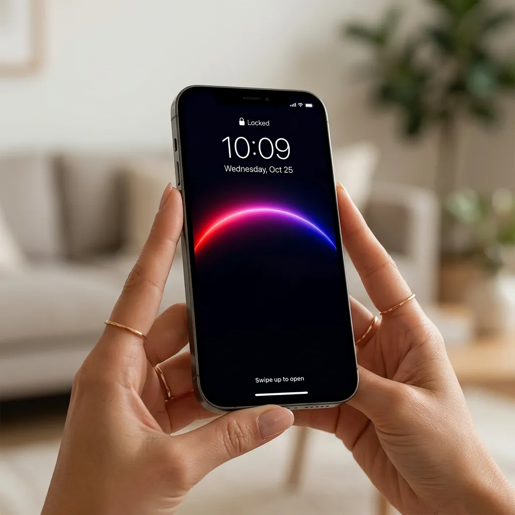 Minimal neon curve wallpaper with black amoled style mockup two