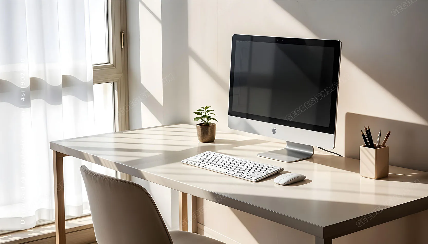 Minimal Professional Desk Setup Wallpaper with Natural Window Light