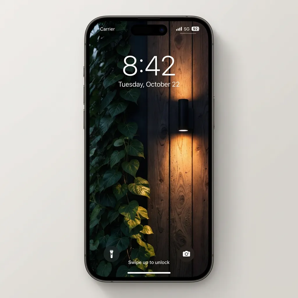Minimalist Outdoor Lighting iPhone Wallpaper with Wooden Wall and Warm