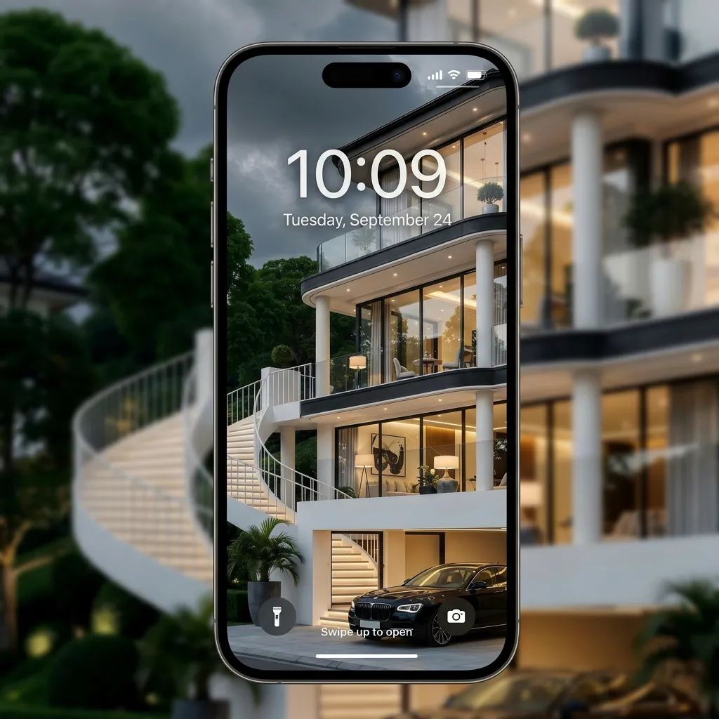 Modern luxury house iPhone wallpaper with elegant villa design and premium lifestyle mockup one