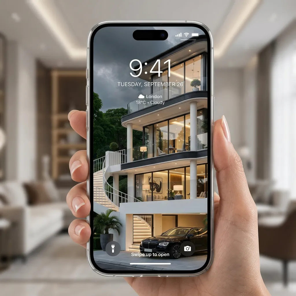 Modern luxury house iPhone wallpaper with elegant villa design and premium lifestyle mockup two