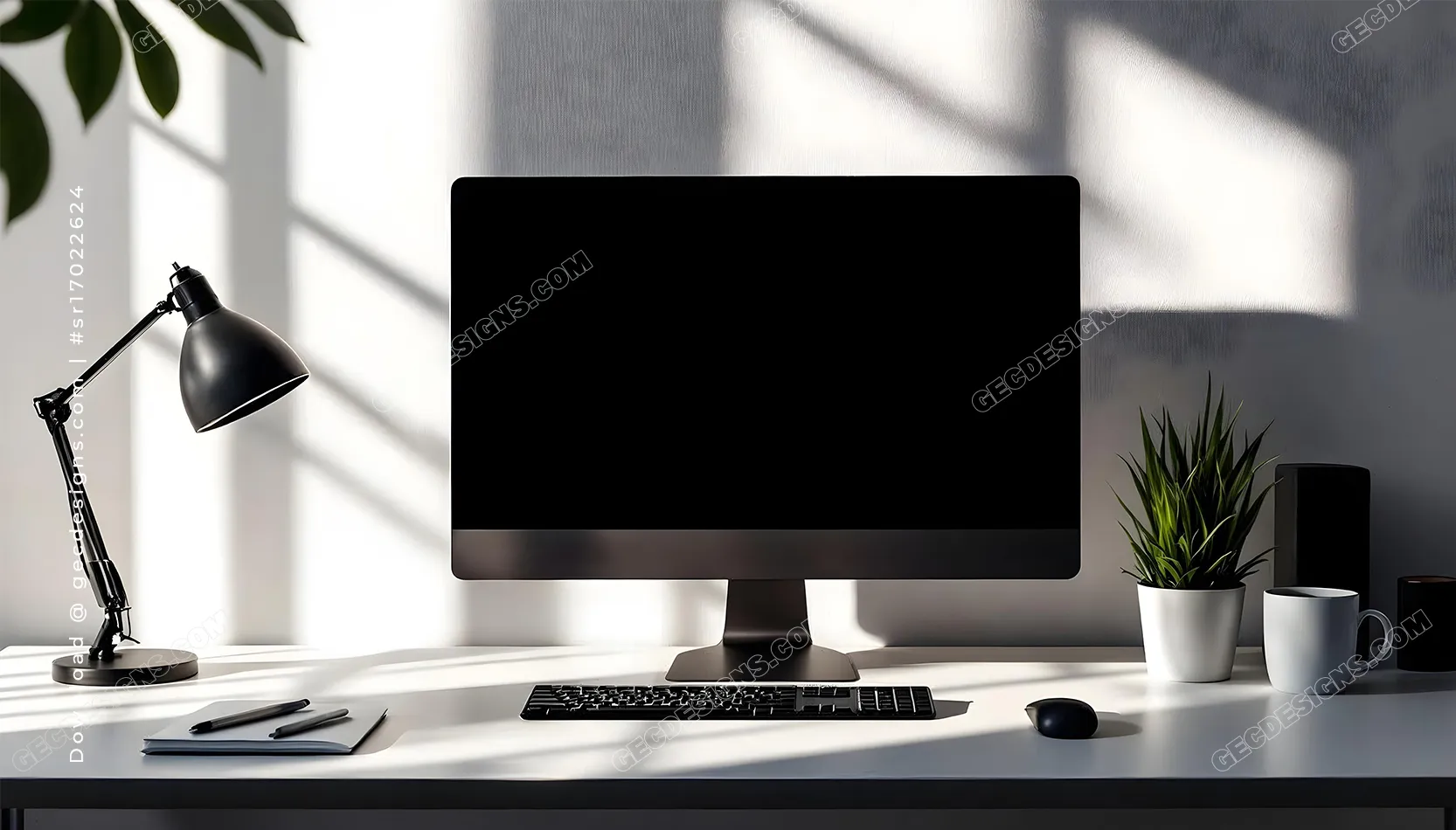 Modern Professional Workspace Desktop Wallpaper with Natural Light and Shadows