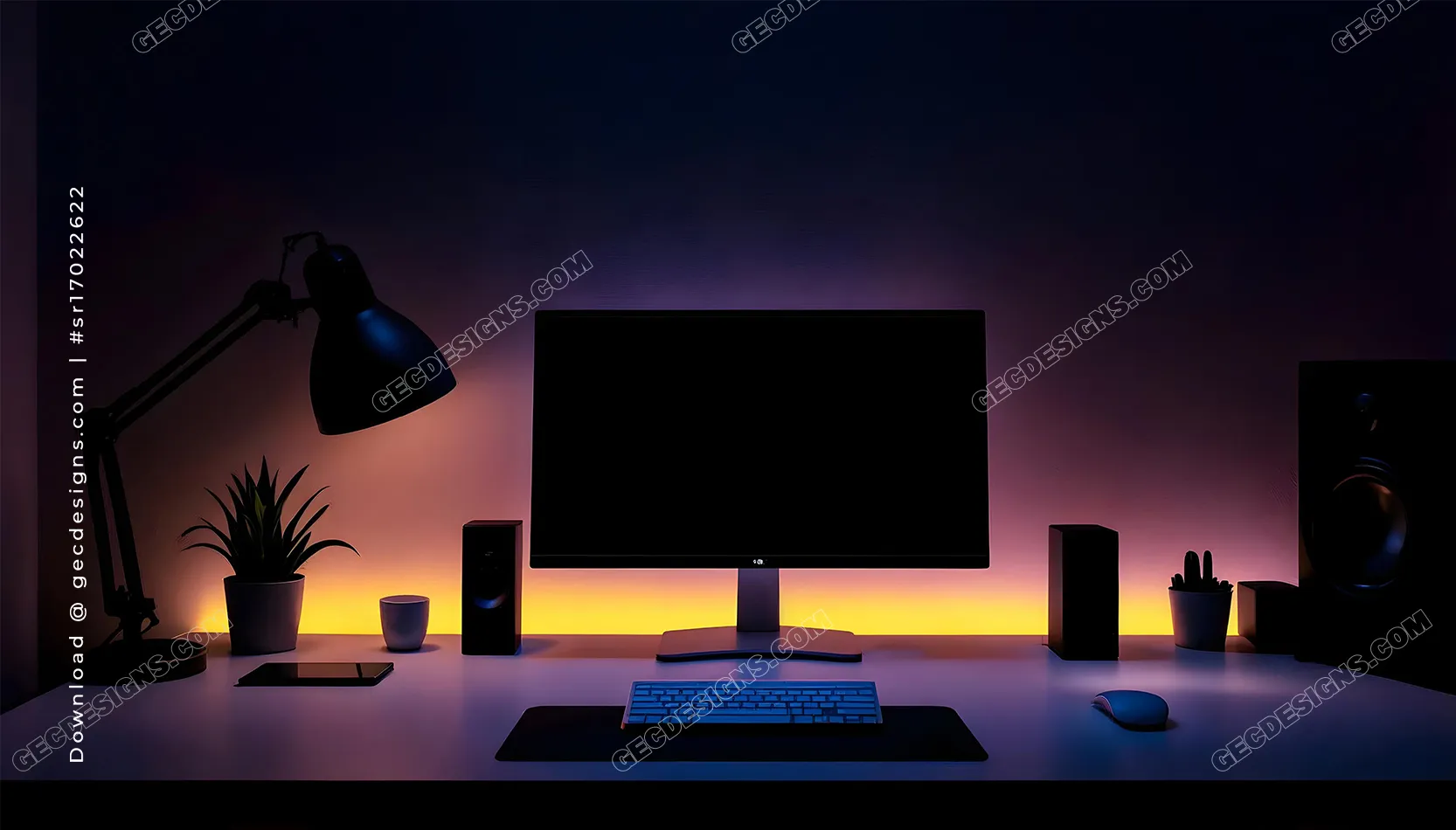 Modern Tech Setup Wallpaper with Sunset Gradient Backlight