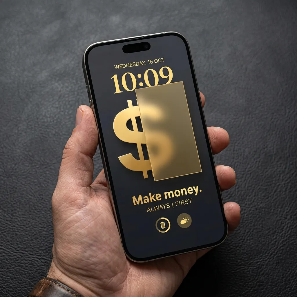 Money motivation iPhone wallpaper with gold dollar symbol and minimal wealth quote design mockup two