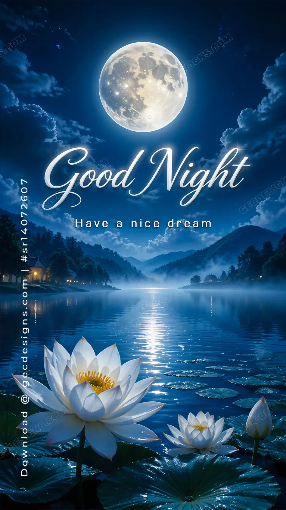 Moonlit Lotus Good Night Image with Peaceful Lake