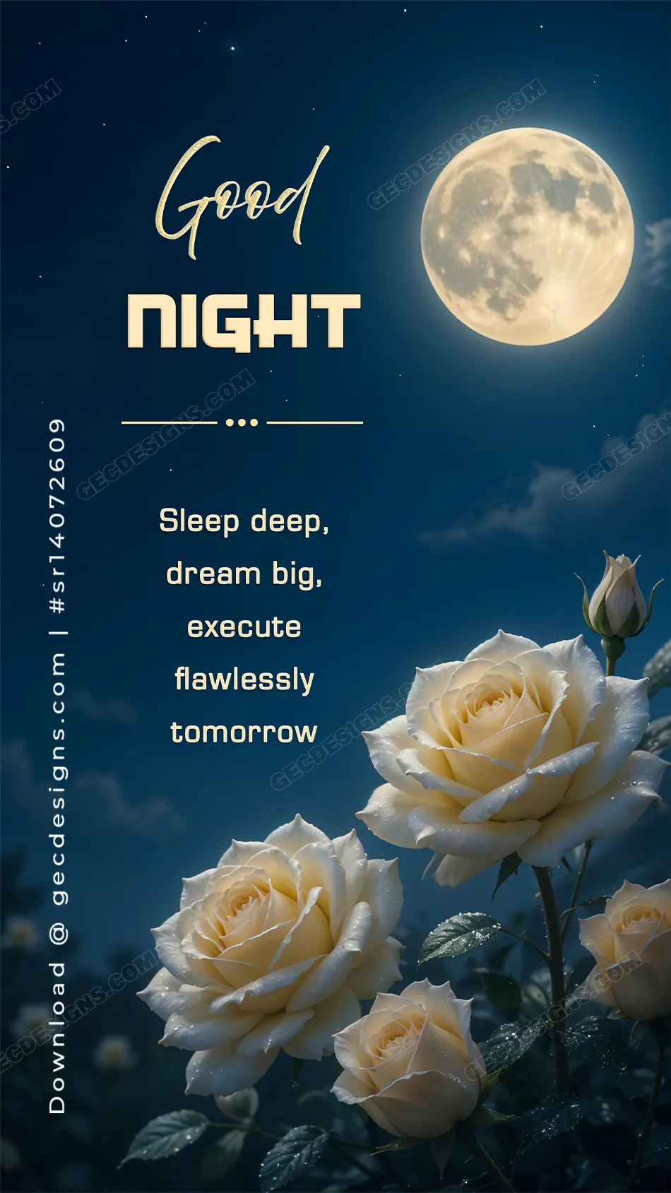 Moonlit White Roses Good Night Image for Peaceful Sleep