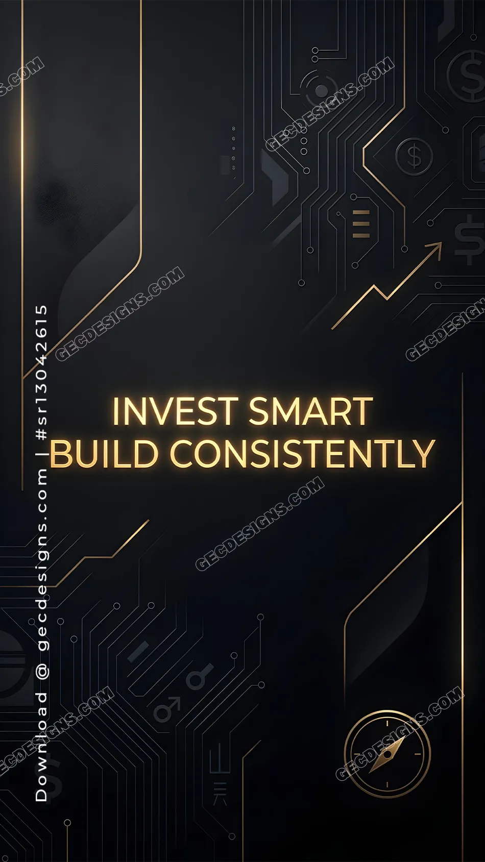 Motivational Finance iPhone Wallpaper with Invest Smart Quote and Modern Tech Design
