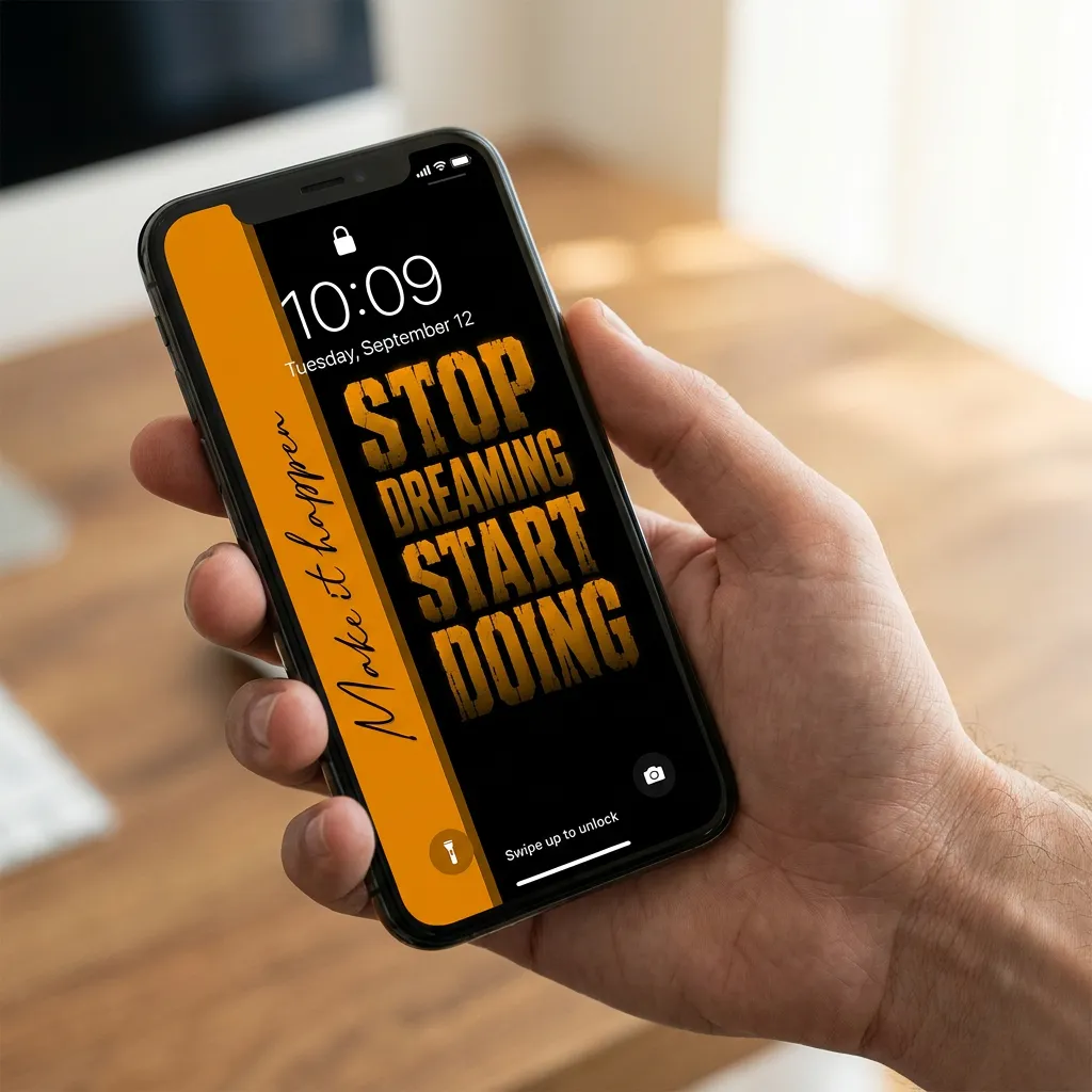 Motivational iPhone wallpaper with stop dreaming start doing quotes mockup one