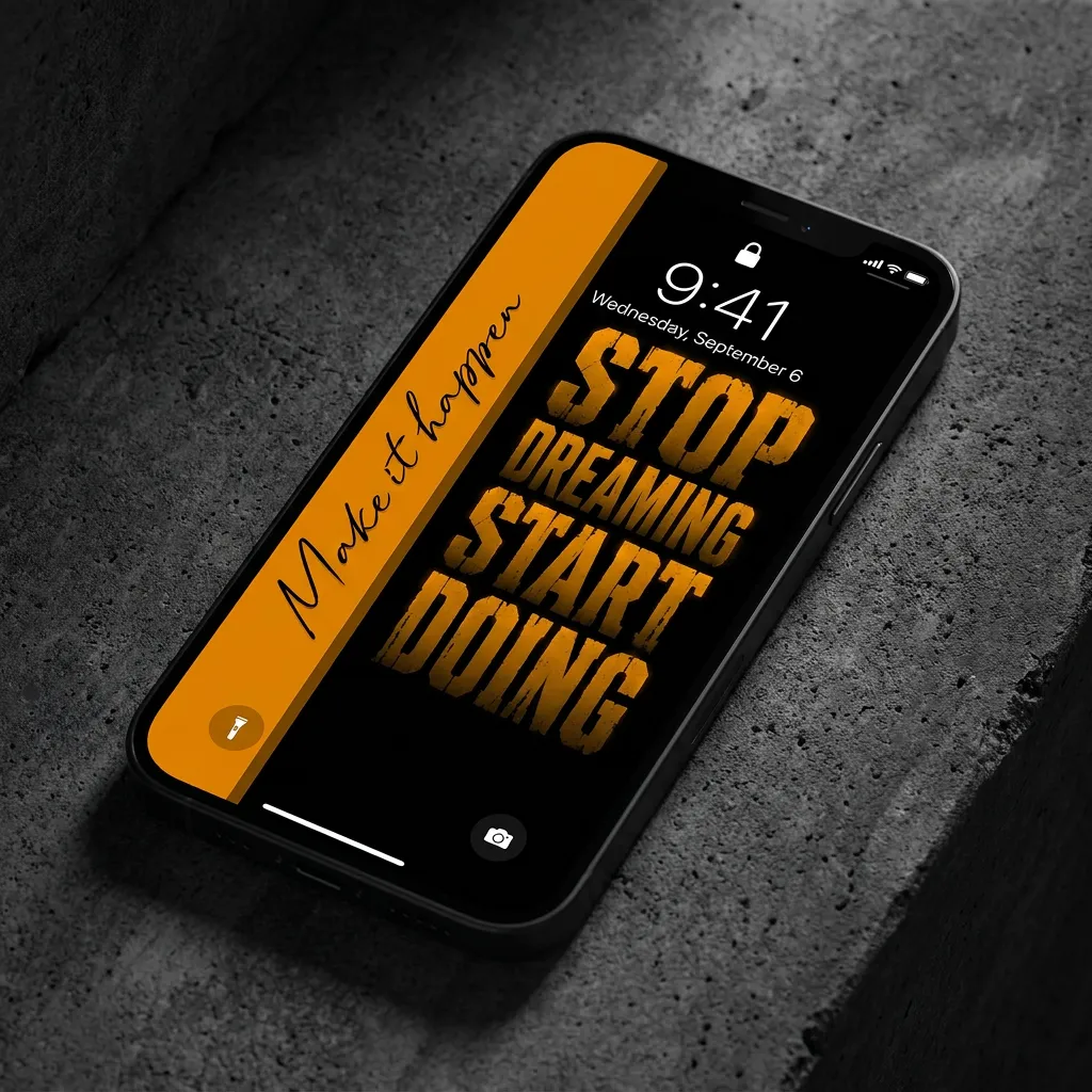 Motivational iPhone wallpaper with stop dreaming start doing quotes