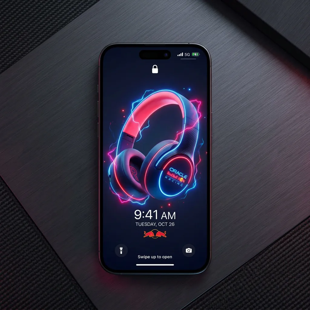 Neon gaming headphones iPhone wallpaper for streamers mockup one