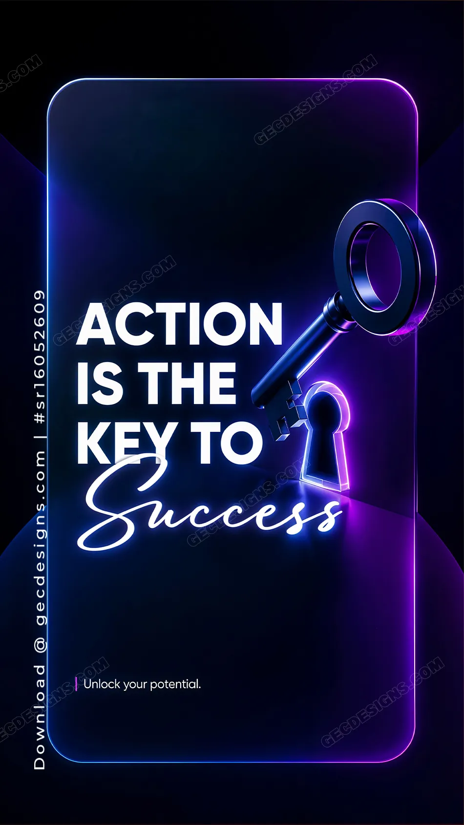 Neon Motivational iPhone Wallpaper with Success Key Design