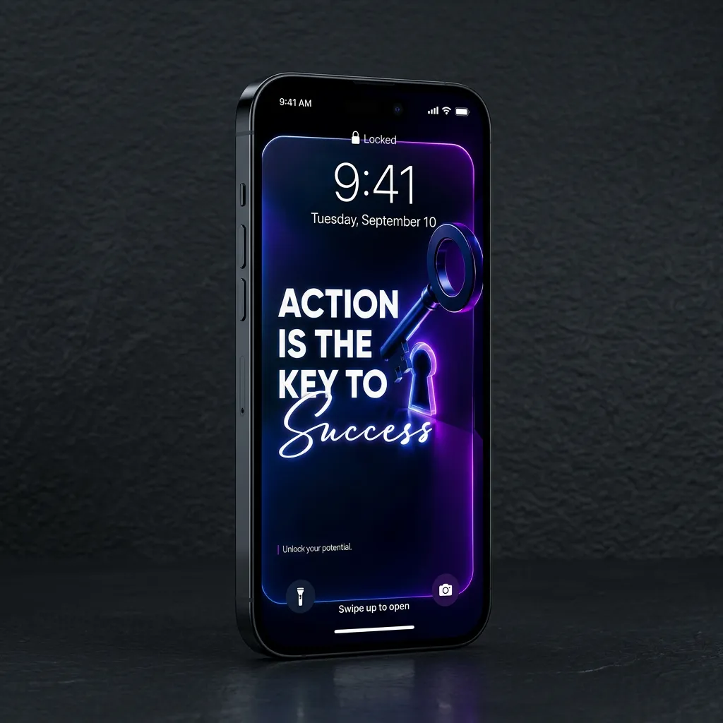 Neon motivational iPhone wallpaper with success key design