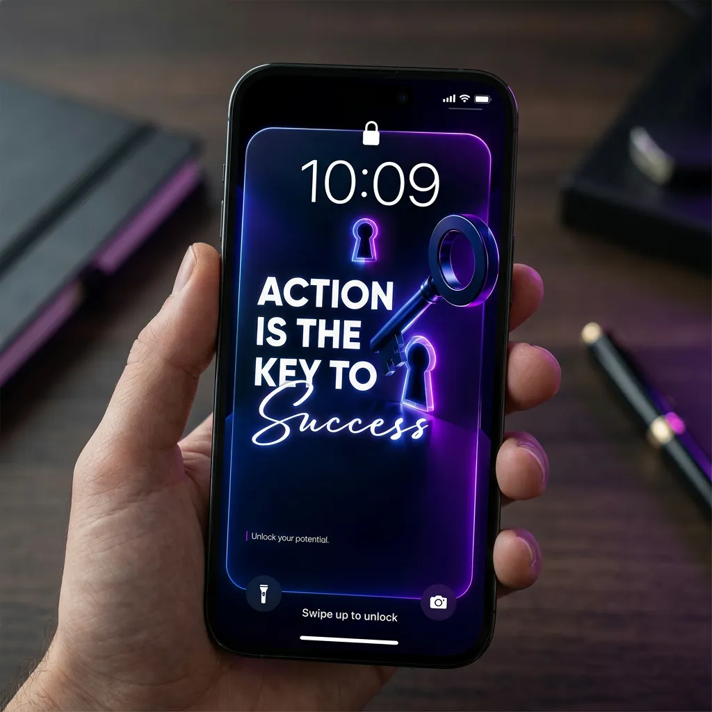 Neon motivational iPhone wallpaper with success key design mockup two