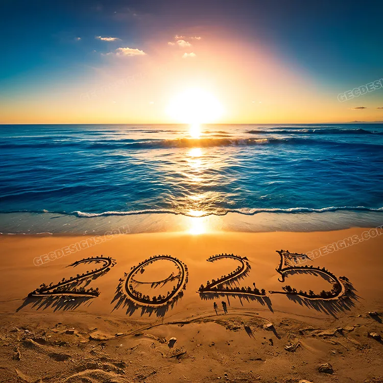 New Year 2025, Beach theme background with Sunrise wallpaper