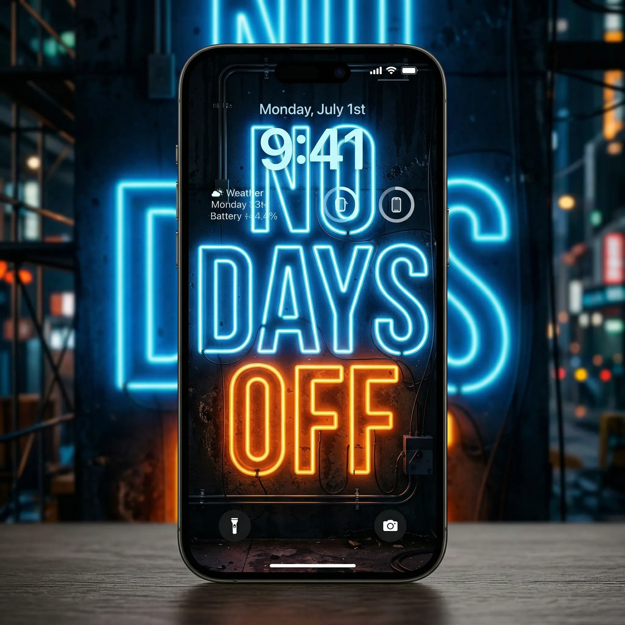 No days off iPhone wallpaper neon motivation quote for success mindset background