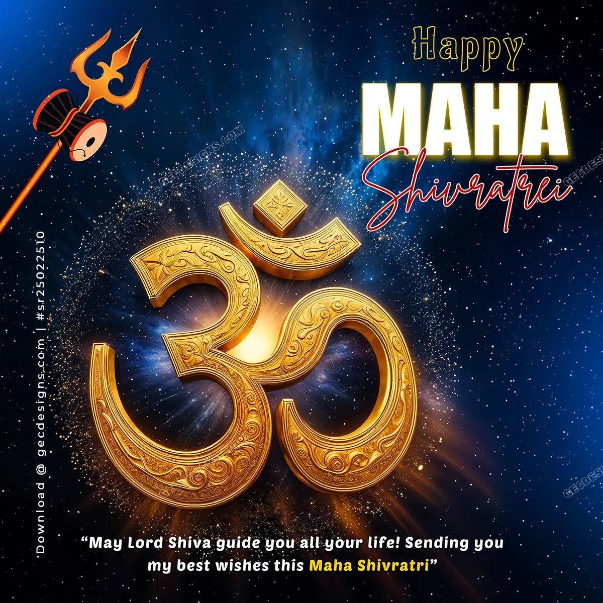 Om symbol in cosmic universe background, Happy Maha Shivratri wishes image