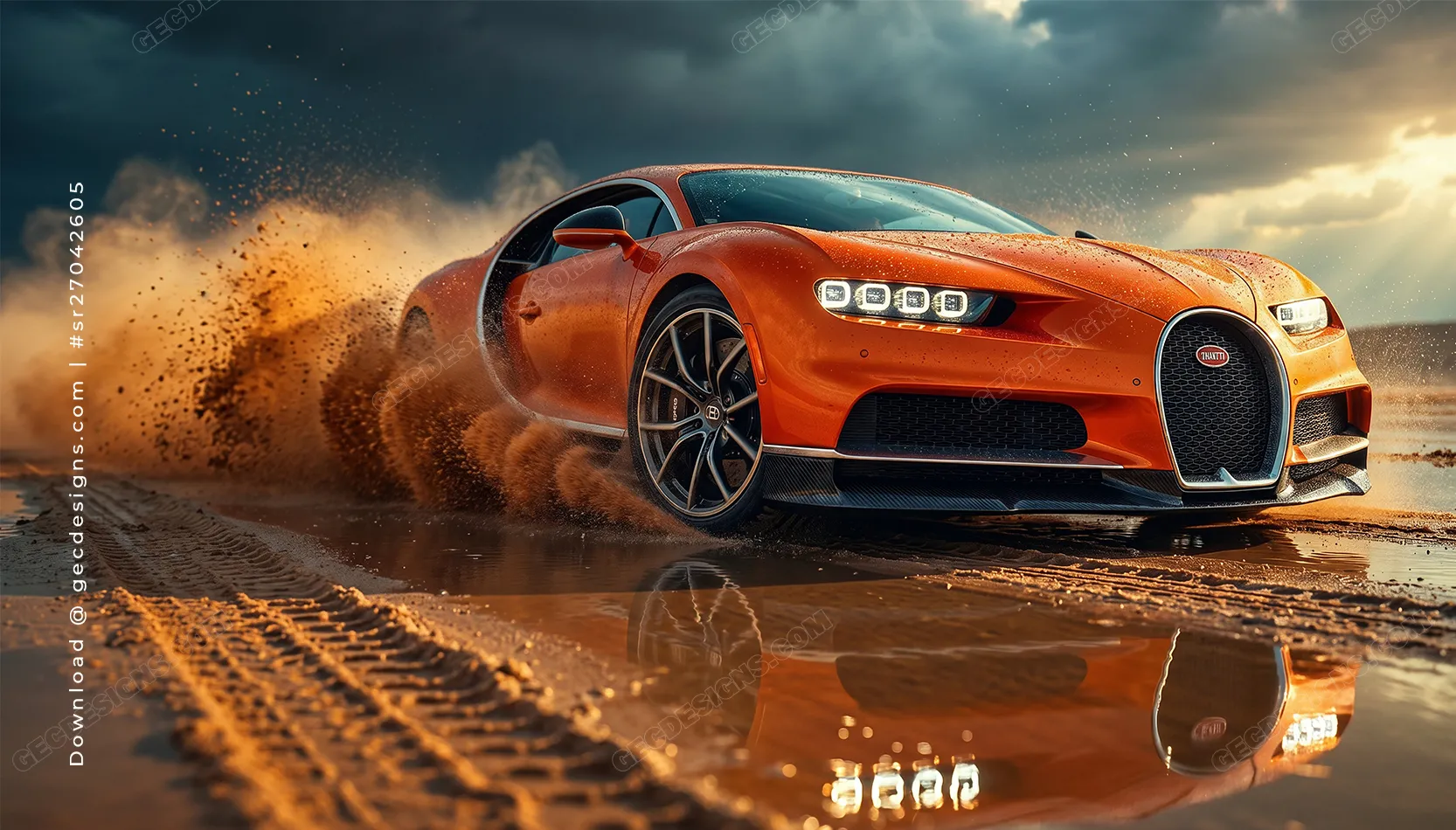 Orange Hypercar Desktop Wallpaper with Mud Splash Action