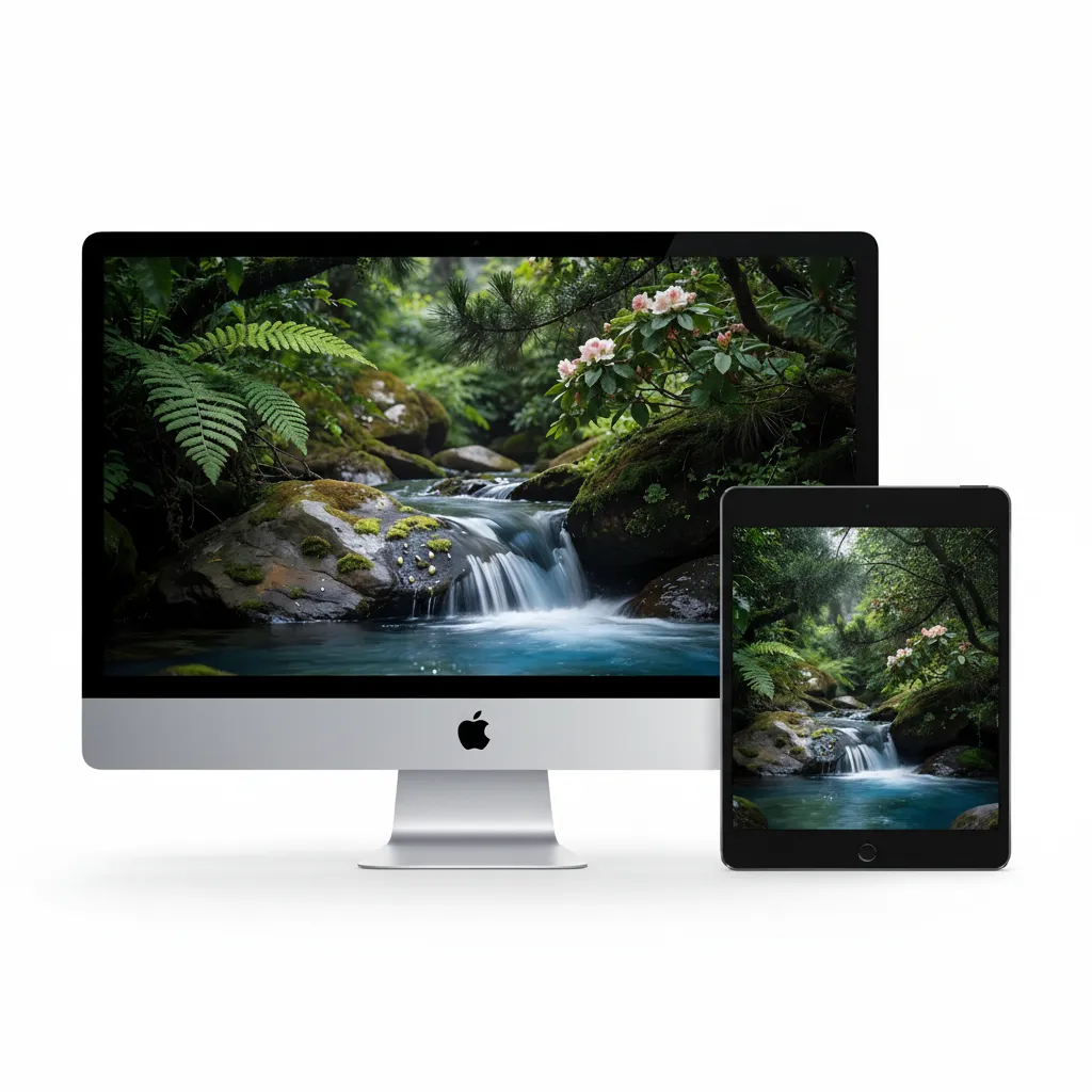 Peaceful Forest Stream Waterfall with Flowers and Mossy Rocks Nature ...