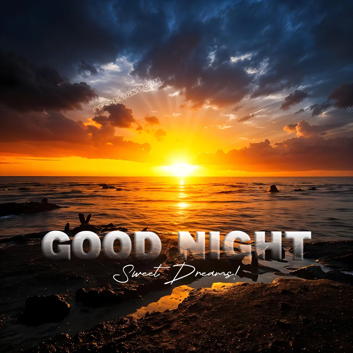 Peaceful good night image with sunset background