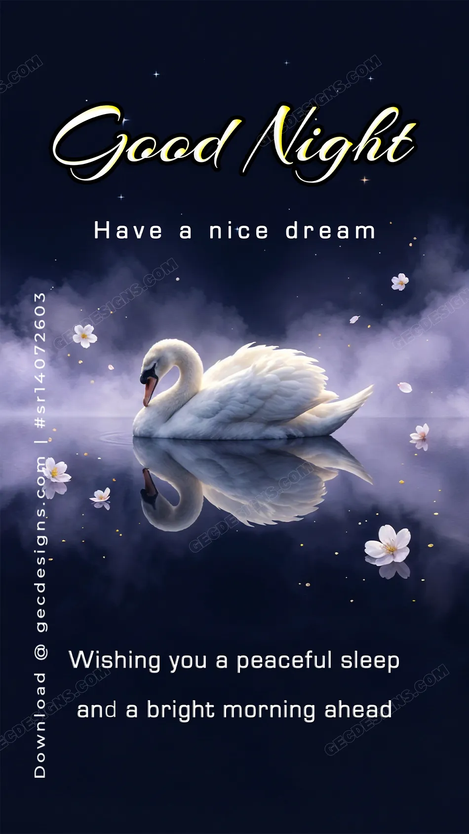 Peaceful Swan Good Night Image for Sweet Dreams
