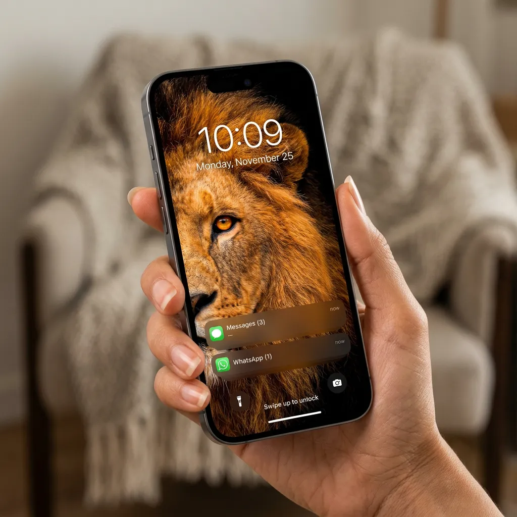 Powerful lion face wallpaper for iPhone lock screen mockup one